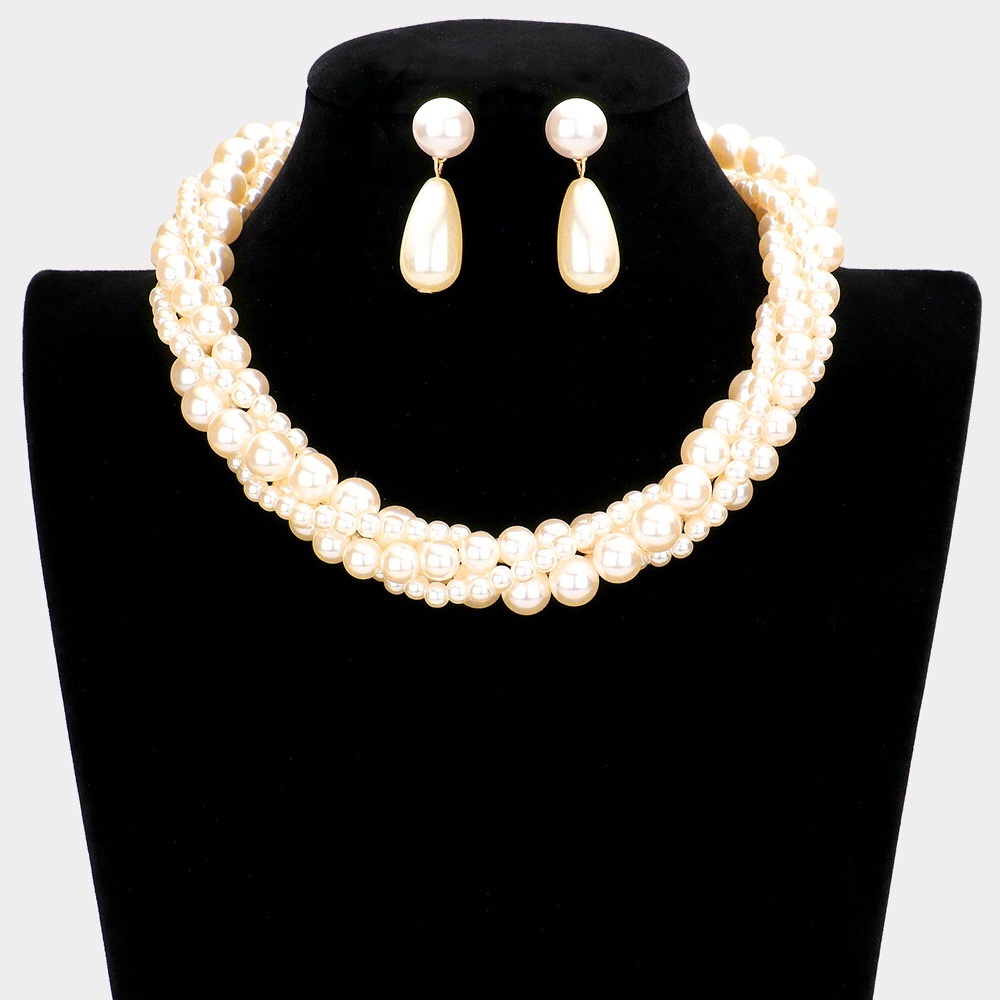 Cream Braided Pearl Choker Statement Necklace